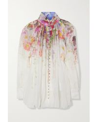 Zimmermann Gathered Floral-print Recycled Chiffon Blouse - Multicolour