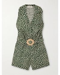 Cara Cara - Yuki Belted Pleated Polka-Dot Linen Playsuit - Lyst
