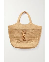 Saint Laurent - Icare Maxi Embellished Leather-Trimmed Raffia Tote - Lyst