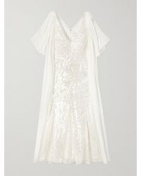 Erdem - Midikleid Aus Satin Mit Pailletten Und Chiffonbesätzen - Lyst