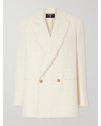 Balmain - Double-Breasted Frayed Wool And Cotton-Blend Tweed Blazer - Lyst
