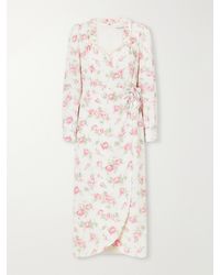 Alessandra Rich - Floral-Print Wrap Silk Midi Dress - Lyst
