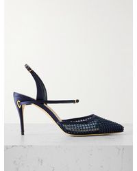 Jennifer Chamandi - Vittorio 85 Crystal-Embellished Mesh And Satin Slingback Pumps - Lyst