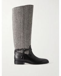 Jimmy Choo - Lawton Leather-Trimmed Herringbone Knee Boots - Lyst