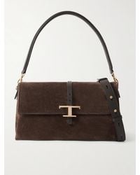 Tod's - Tracollina Mosch Small Leather-Trimmed Suede Shoulder Bag - Lyst
