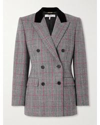 Chloé - Double-Breasted Velvet-Trimmed Checked Wool Blazer - Lyst