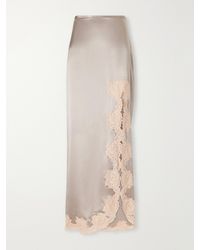 Valentino Garavani - Lace-Trimmed Silk-Satin Midi Skirt - Lyst