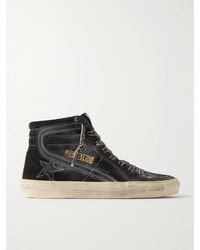 Golden Goose - Slide Distressed Leather-Trimmed Suede High Top Sneakers - Lyst