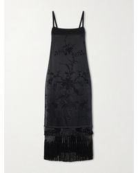 Bode - Fringed Embroidered Silk-Satin Midi Dress - Lyst