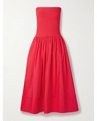 Cara Cara - Glasbury Trägerloses Midikleid Aus Rippstrick Und Baumwollpopeline Mit Raffungen - Lyst