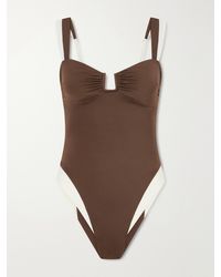Away That Day - Cannes Two-Tone Gathered Recycled Stretch Swimsuit - Lyst