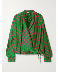 Dries Van Noten - Draped Polka-Dot Satin-Jacquard Blouse - Lyst