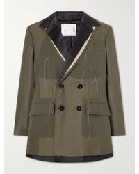 Sacai - Double-Breasted Pleated Embroidered Satin-Trimmed Organza Blazer - Lyst