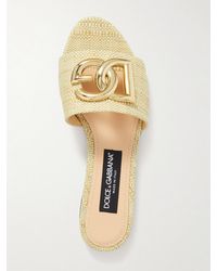 Dolce & Gabbana - Bianca Logo-Embellished Raffia Slides - Lyst
