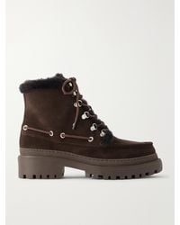 Yves Salomon - Eyelet-Detailed Brushed Shearling-Trimmed Suede Ankle Boots - Lyst