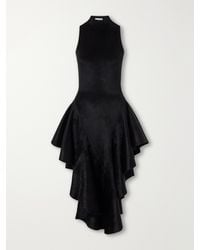Alaïa - Asymmetric Ruffled Velvet Turtleneck Midi Dress - Lyst