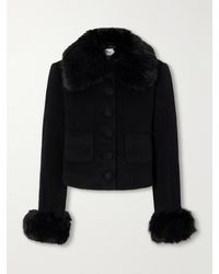 Self-Portrait - Cropped Plush-Trimmed Wool-Blend Jacket - Lyst