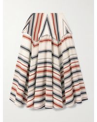 Bottega Veneta - Striped Cotton And Linen-Blend Midi Skirt - Lyst