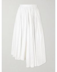 Self-Portrait - Asymmetric Gathered Cotton-Poplin Midi Skirt - Lyst