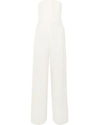 Halston Strapless Layered Crepe And Chiffon Jumpsuit - White