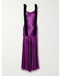 Nina Ricci - Tie-Detailed Velvet-Trimmed Paneled Satin Maxi Dress - Lyst