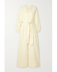 King & Tuckfield Wrap-effect Belted Cotton-cloqué Jumpsuit - Natural