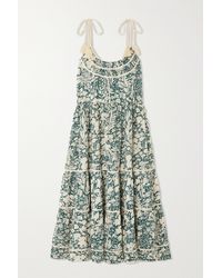 The Great The Breeze Floral-print Cotton-voile Midi Dress - Green
