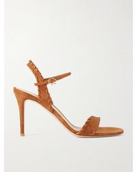 Gianvito Rossi - 85 Whipstitched Leather-Trimmed Suede Sandals - Lyst
