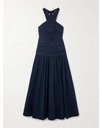 STAUD - Harrington Open-Back Pleated Cotton-Twill And Poplin Halterneck Maxi Dress - Lyst
