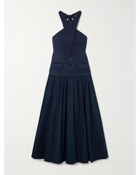 STAUD - Harrington Open-Back Pleated Cotton-Twill And Poplin Halterneck Maxi Dress - Lyst