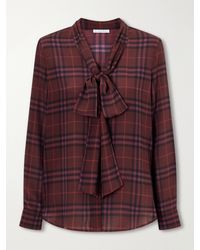Burberry - Rhiannon Pussy-Bow Checked Silk-Crepe Blouse - Lyst