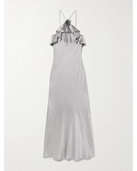 Rodarte - Neckholder-Midikleid Aus Seidensatin Mit Rüschen Und Applikation - Lyst