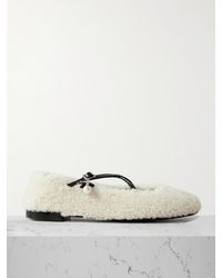 Jimmy Choo - Eleri Embellished Patent Leather-Trimmed Shearling Ballet Flats - Lyst