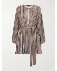 Missoni - Belted Cut-Out Sequin-Embellished Metallic Crochet-Knit Mini Dress - Lyst