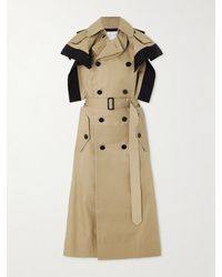Sacai - Belted Double-Breasted Silk-Blend Trimmed Cotton-Blend Gabardine Midi Dress - Lyst