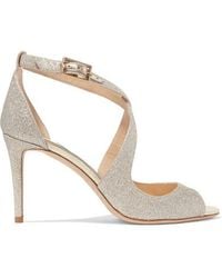 Jimmy Choo Emily 85 Glittered Leather Sandals - Metallic