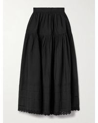 Doen - Sebastiane Crochet-Trimmed Organic Cotton-Poplin Midi Skirt - Lyst