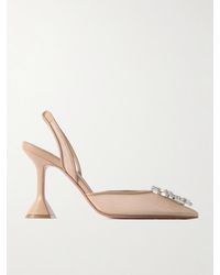 AMINA MUADDI - Begum Crystal-Embellished Leather-Trimmed Mesh Slingback Pumps - Lyst