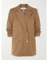 Veronica Beard - Rupert Dickey Double-Breasted Ruched Pinstriped Woven Blazer - Lyst