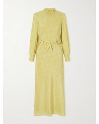 Alessandra Rich - Ruffled Bow-Detailed Floral-Print Silk Crepe De Chine Midi Dress - Lyst