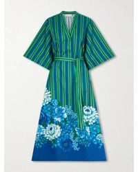 ALÉMAIS - Margo Belted Striped Floral-Print Organic Cotton-Poplin Midi Dress - Lyst