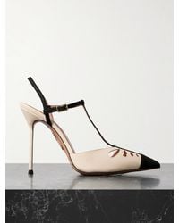 Aquazzura - Camille 105 Suede-Trimmed Cutout Leather Point-Toe Pumps - Lyst