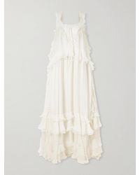 Chloé - Ruffled Lace-Trimmed Silk-Crepon Gown - Lyst