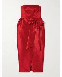 Kika Vargas - Ava Strapless Bow-Detailed Taffeta Midi Dress - Lyst