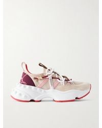 Christian Louboutin - Trailnrun Studded Embroidered Velour And Suede-Trimmed Stretch-Knit Sneakers - Lyst