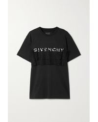 Givenchy T-shirt Aus Baumwoll-jersey Mit Stickerei Und Spitzenbesatz - Schwarz