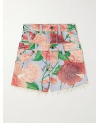 Loewe - Paula's Ibiza Roses Layered Frayed Floral-Print Denim Shorts - Lyst