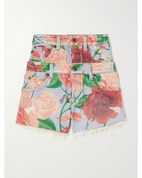 Loewe - Paula's Ibiza Roses Layered Frayed Floral-Print Denim Shorts - Lyst