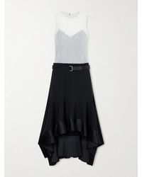 Sacai - Pleated Wool-Trimmed Plissé-Chiffon Midi Dress - Lyst