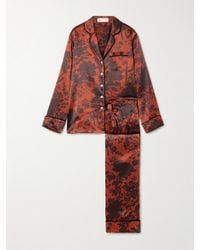 Olivia Von Halle - Lila Pyjama Aus Seidensatin Mit Blumenprint - Lyst